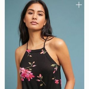 Anthro En Elly Black Floral Halter Top Size L